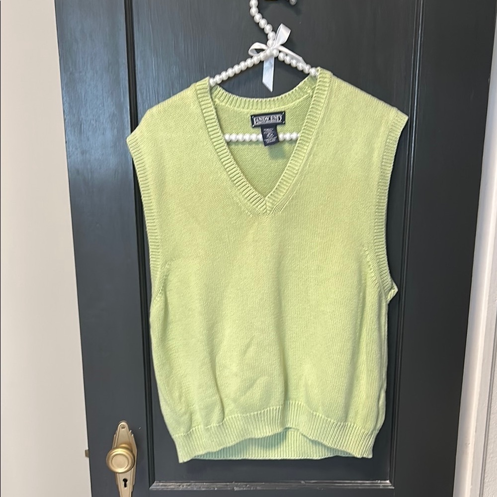 Lands' End Light Green V-Neck Sweater Vest